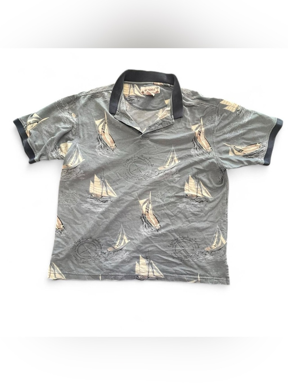 Vintage Summa Fishing Short Sleeve Polo Shirt Size L Men’s Outdoor Nautical